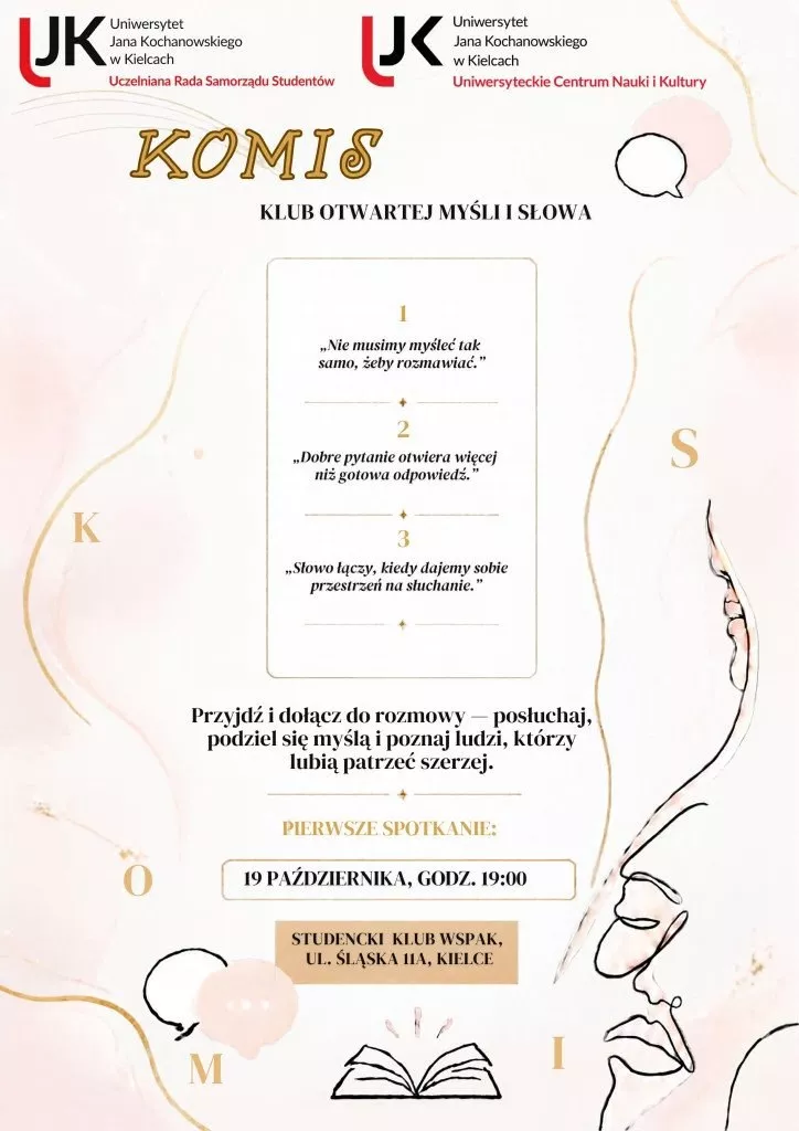 Plakat pierwszego spotkania KOMIS – Klubu Otwartej Myśli i Słowa